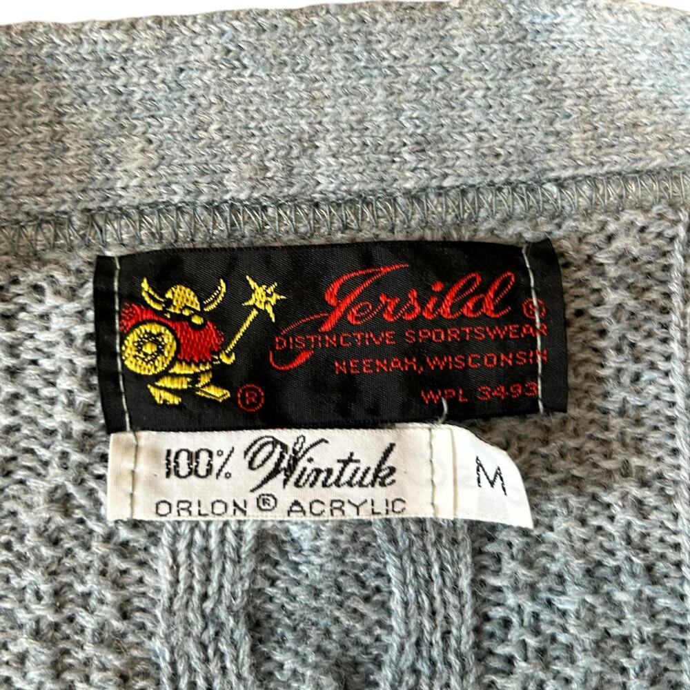 Vintage 60s Gray Cable Knit Cardigan Acrylic Sz M - Picture 3 of 11